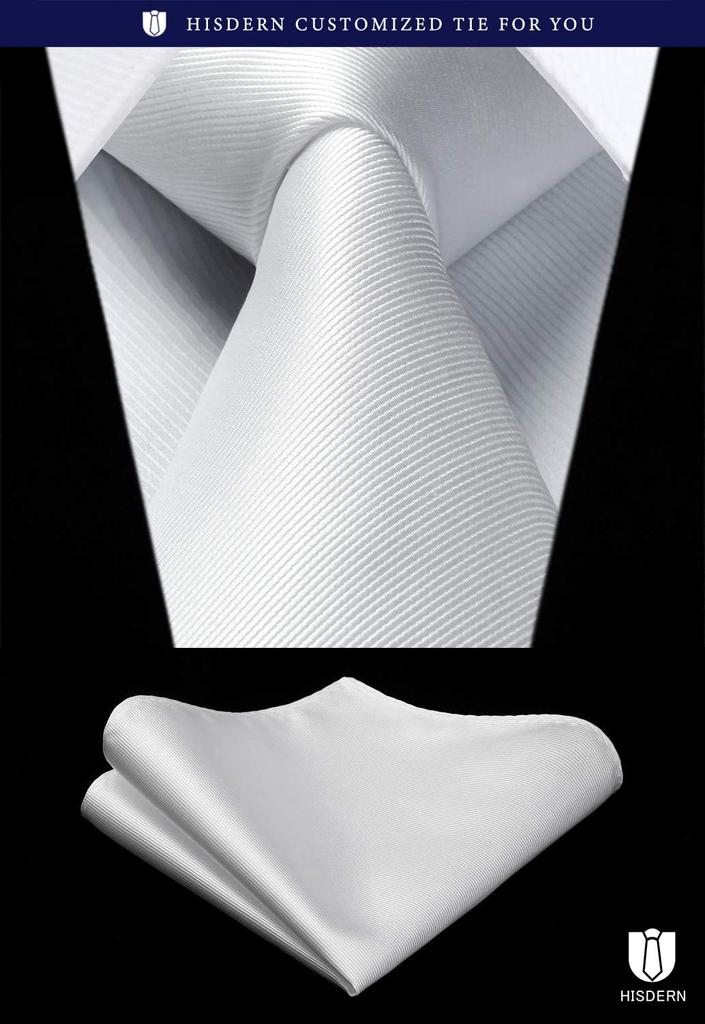 [HISDERN] Wedding Tie and Pocket Square Set for Men, Plain Silk, Brand Name, Formal Wear, Business, Entrance Ceremony, Graduation Ceremony HL-03