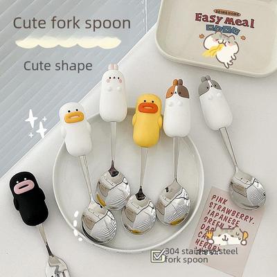 Cute Cartoon 304 Stainless Steel Children's Spoon & Fork Set - Anti-Fall & Durable Baby Tableware