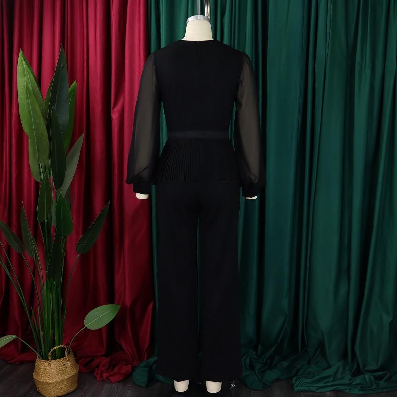 Traje de dos piezas con pantalones anchos y manga larga para mujer, nuevo estilo