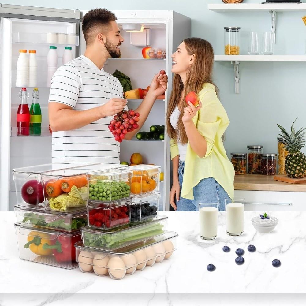 Transparent Fridge Organizer Box with Lids Plastic Fridge Drawer Organizer Sealed Kitchen Storage Box Vegetable Storage