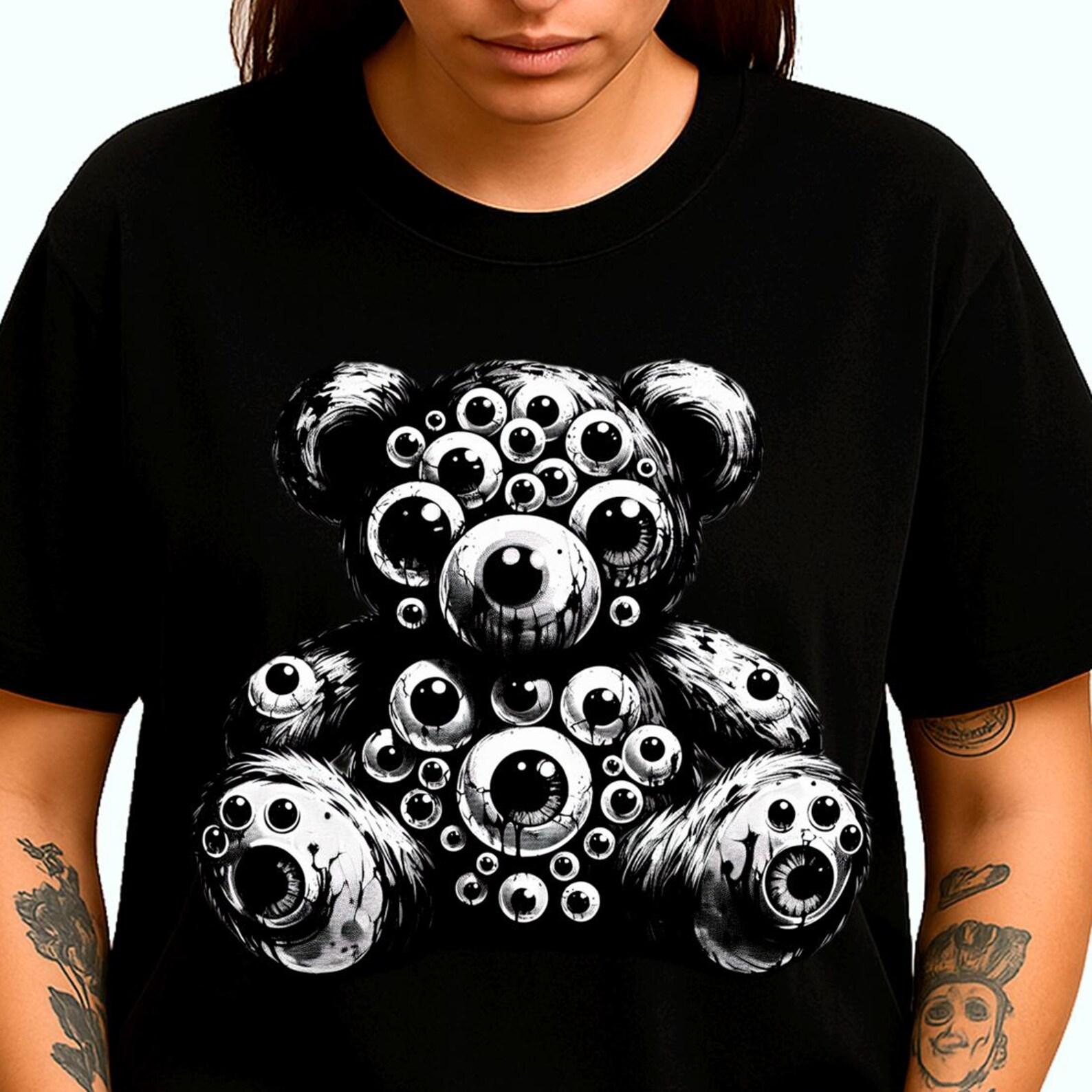 Spooky Eyes Bear T-Shirt | Macabre Teddy Bear Tee | Surreal Eyeballs Weirdcore Gift S