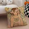 A-Alphonse Maria M-Mucha Cushion Cover Linen Pillow Case Soft Breathable Protective Couch Room Decoration