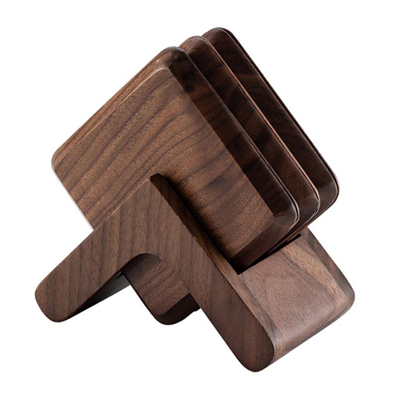 6Pcs Wooden Coaster Set with Holder Square Wood Coasters for Drinks Tea Coffee Cup Mats Mug Coaster Placemats Table Accessories