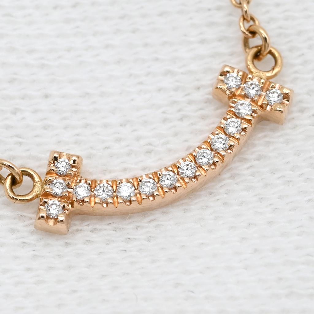 TIFFANY & CO T T Smile Mini DiamondNecklace 18K Pink Gold/diamond Array
