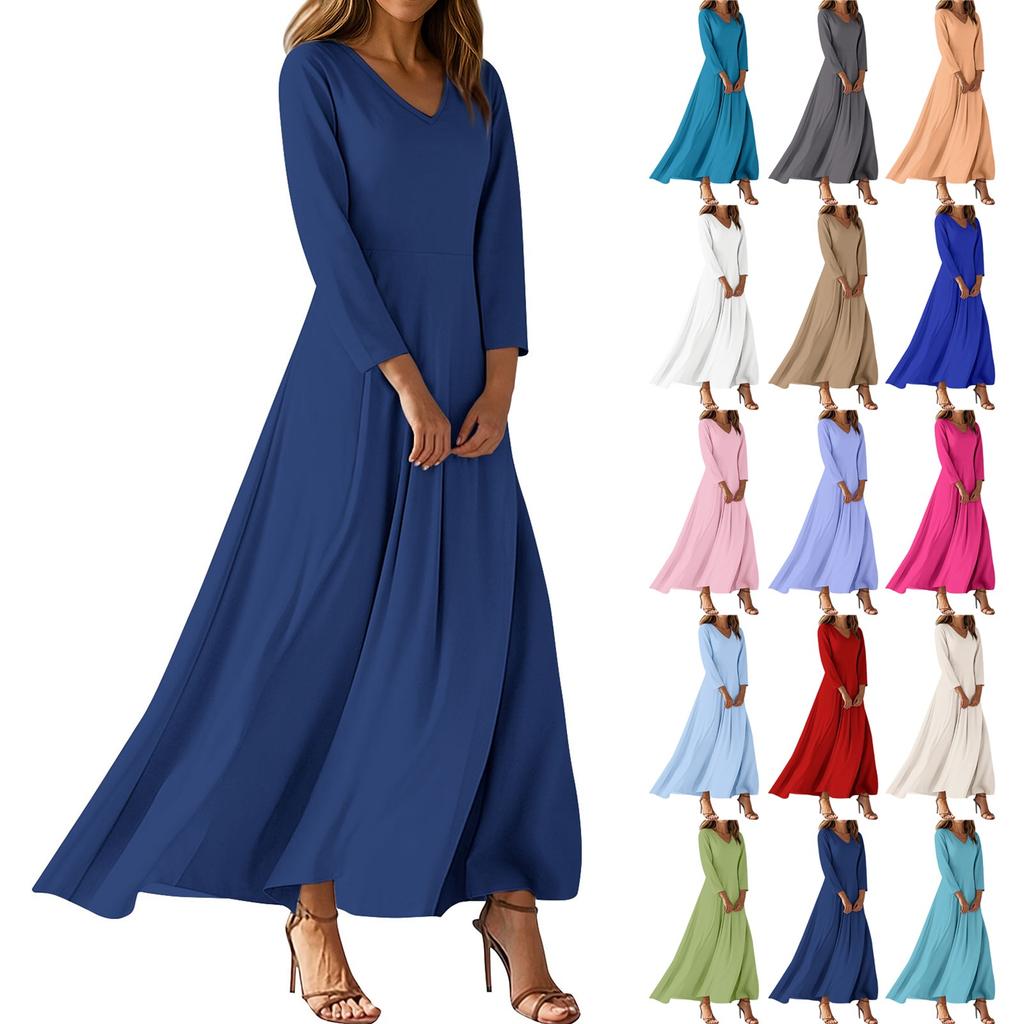 Dresses For Womens Vintage Tunic Waisted Midi Dress Summer Casual  3/4 Sleeve Dress