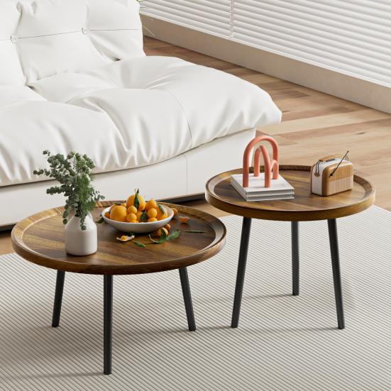 Tea Table Combo, Coffee Table Set, Round Side Table Set in 2 Sizes, Easy Assembly Nesting Coffee Tables, Mid Century Round Coffee Table