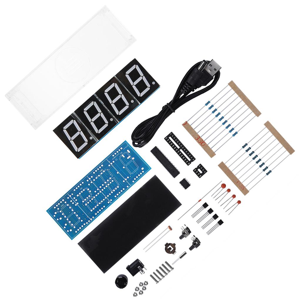4-digit Digital LED Clock Kit Auto Display Time/Temperature Electronic Kit Clock - Red