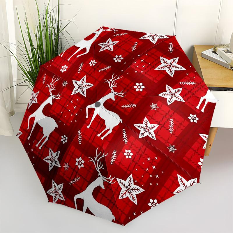 1pc Christmas Deer Pattern Umbrella with Plastic Handle,Vibrant Cartoon Pattern,Multi-functional UmbrellaPT251