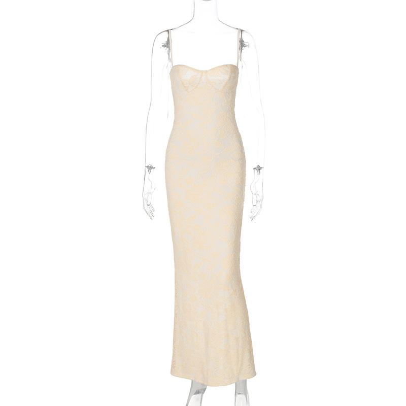 Women's Summer Sexy Lace Splicing Strap Halter Long Slim Suspender Dress Women