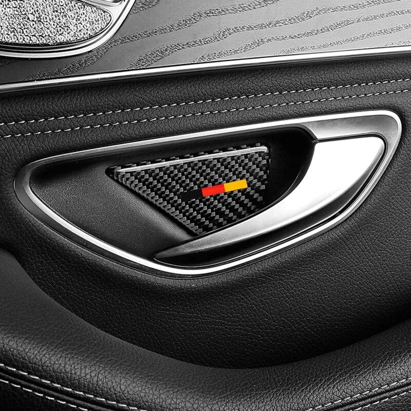 4PCS Carbon Fiber Car Interior Door Handle Bowl Covers Car Sticker Auto Accessories For Mercedes Benz C Class W205 C180 C200 GLC