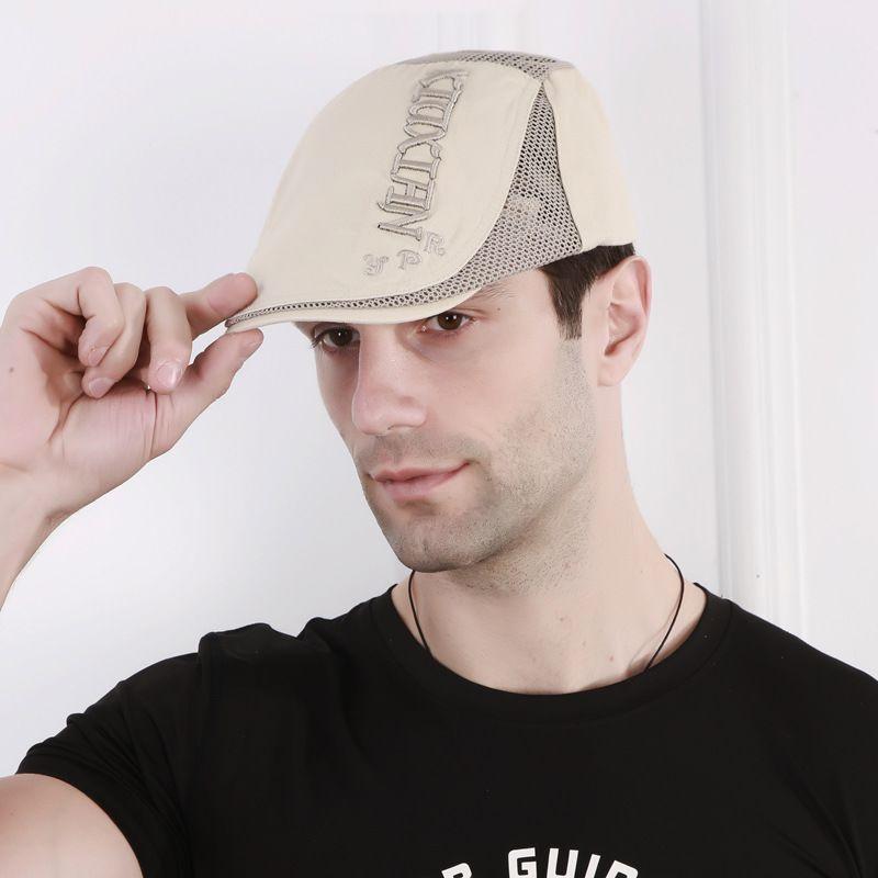 Men's Mesh Beret Cap - Spring Summer Thin Breathable Hat for Seniors, Elderly Dad Sun Hat with Visor