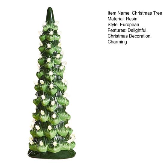 Yousheng Christmas Tree Figurine Hand-Painted Resin Prelit Tree Ornament with Warm Lights Xmas Tabletop Decoration for Holiday Home Desk Mantel Decor