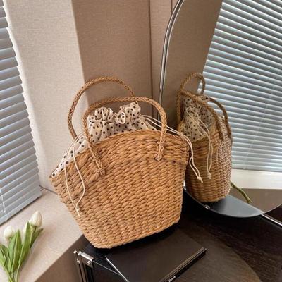 Strandtasche aus Stroh, gewebte Schultertasche, Sommer-Tragetasche, Handtasche, gewebter Griff oben für Frauen und Mädchen, Urlaub, Reisen