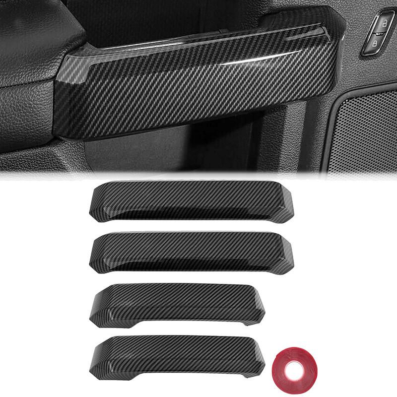 4pcs Carbon Fiber Style Car Inner Door Handles Cover Trim ABS Plastic For Ford F150 2015-2020 Super Cab/Extended Cab