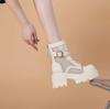 Fashion 9CM Air Mesh Patent Leather Boots Chimney Hollow Ankle Booties Women Moccasins Summer Motorcycle Sandals Fashion Shoes Sandals