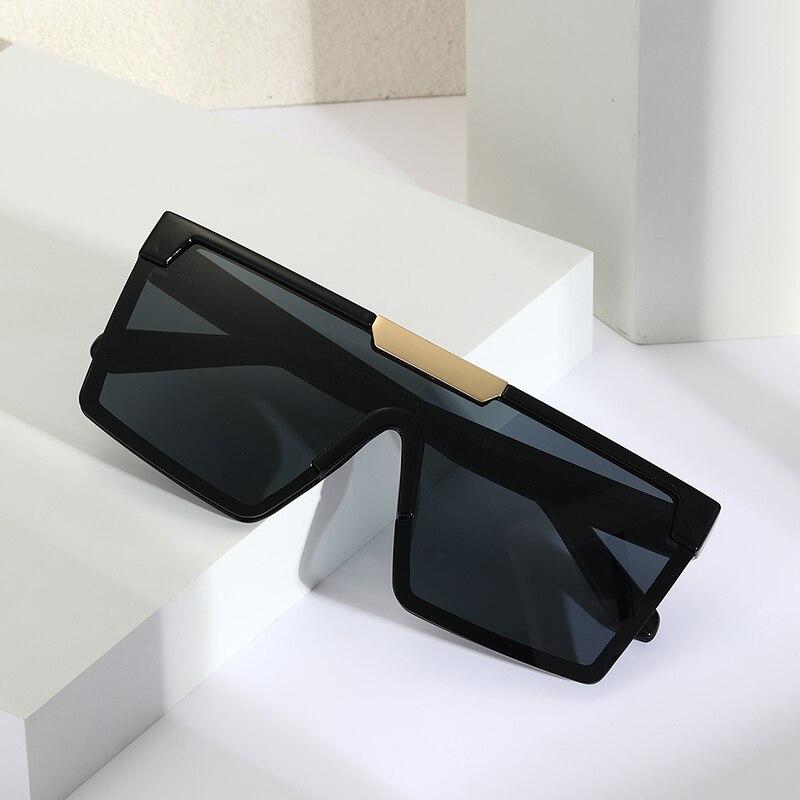 Vintage Male Flat Top Sunglasses Men Brand Black Square Shades UV400 Gradient Sun Glasses For Women Cool One Piece Designer
