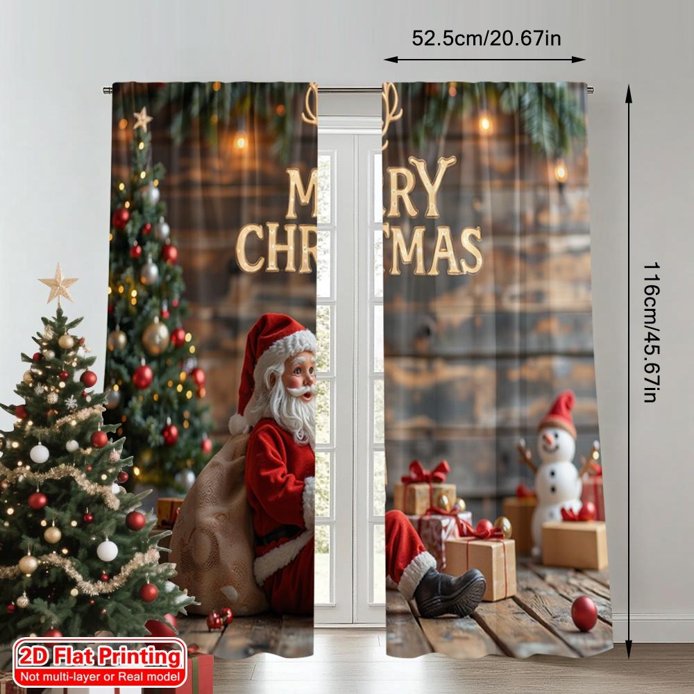2pcs 2D flat printing Christmas Drapes Merry Christmas Snowman Santa 100% Polyester Fabric Without Electricity 0 Use for