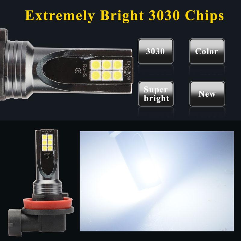 

H11 LED H8 H9 H1 9005 9006 HB3 HB4 H7 H3 H4 Car Fog Lights With 3030 Chips 12LED 6000K White Auto Fog Lamp Day Running Light 12V H11 белый