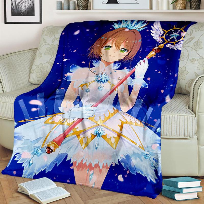 Sakura 3D Cute Card Captor Anime Cartoon Blanket,Soft Throw Blanket for Home Bedroom Bed Sofa Picnic Office Cover Blanket Kids