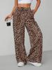 Pantalon large taille haute imprimé léopard pour femme Coupe ample Jambe droite Pantalon de rue Décontracté Long