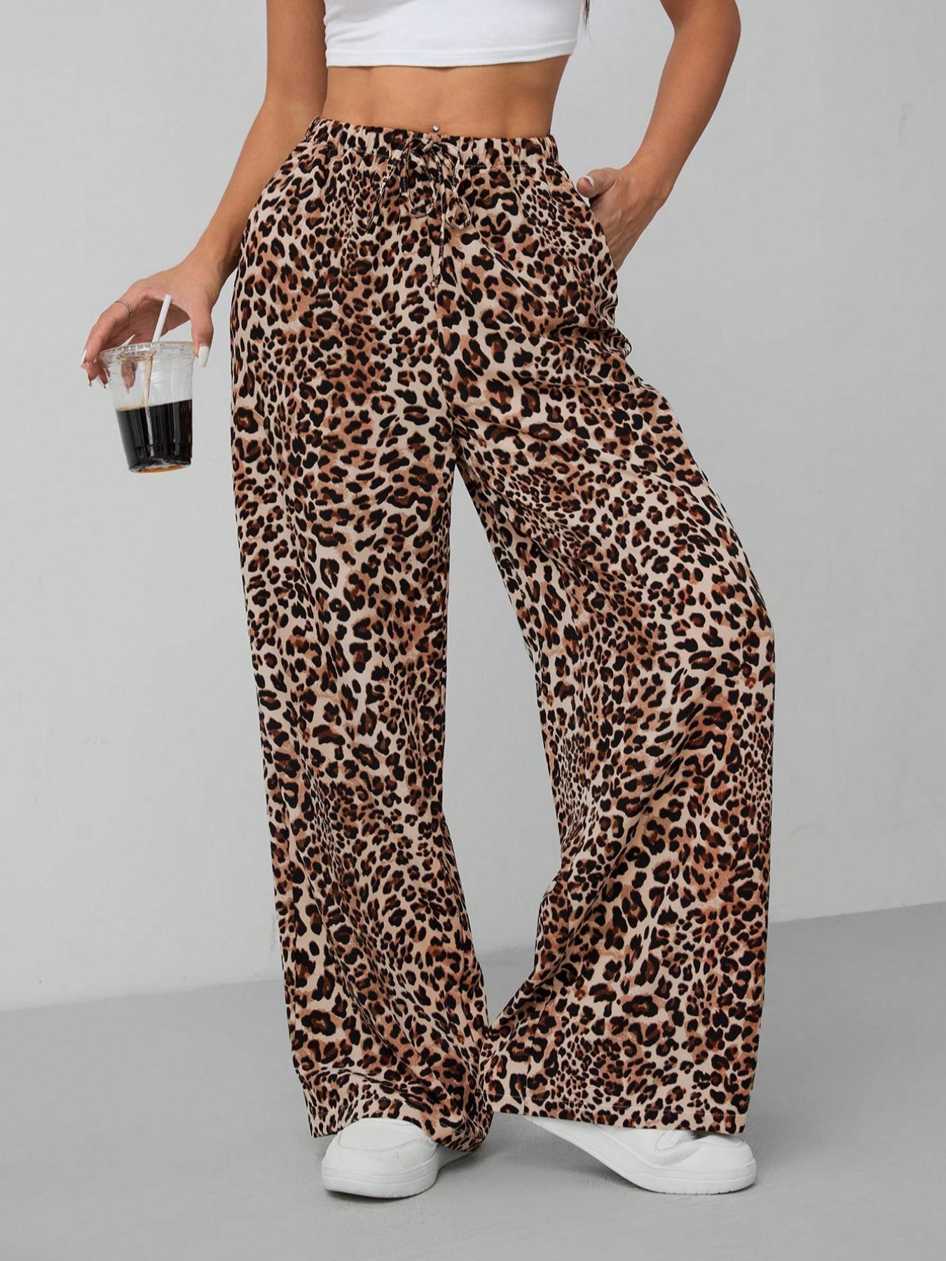 Leopard Print High Waist Wide Leg Pants in Multi Colors S