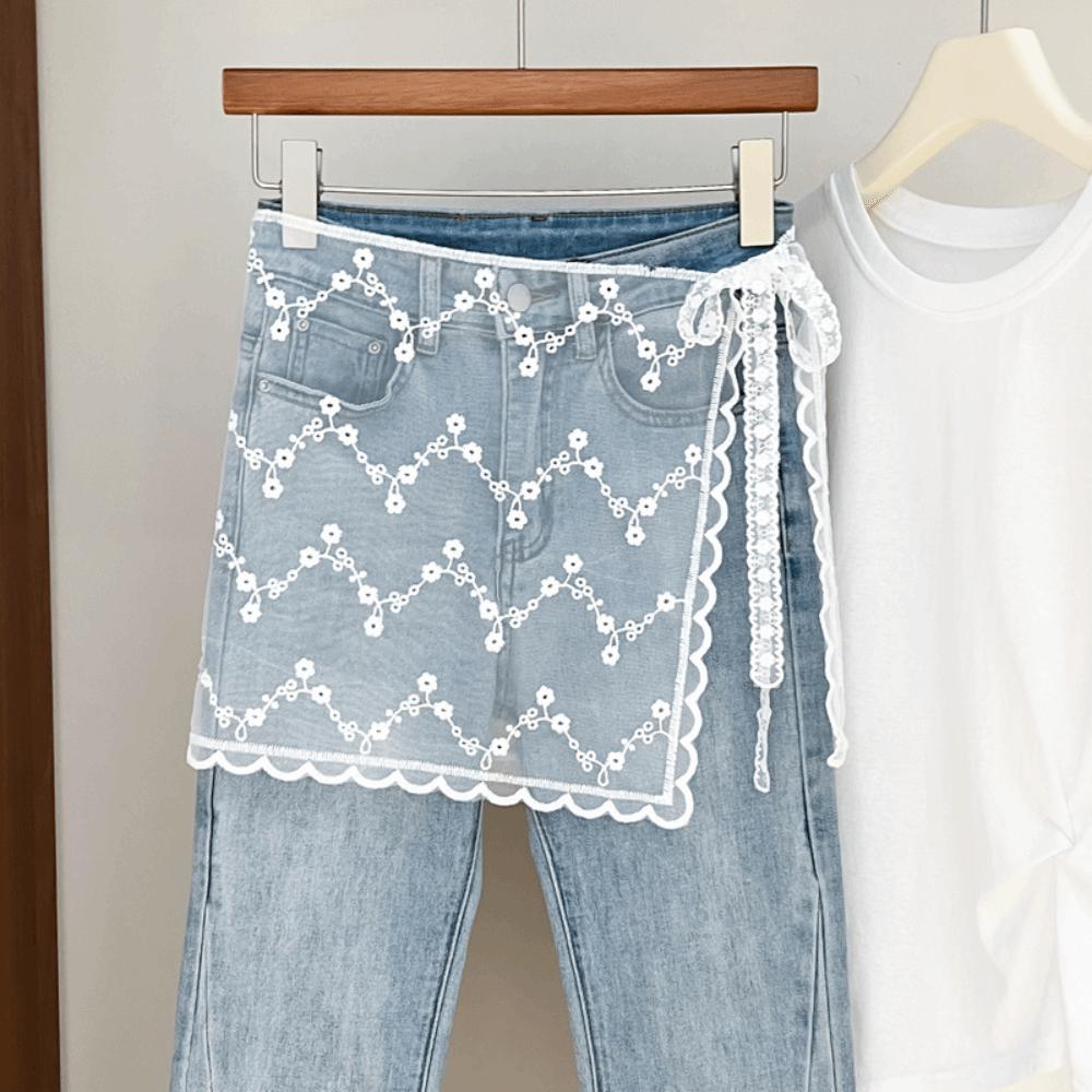 Slim Fit Lace Fart Curtain Jeans Decor Women's Scarf Trendy Hip Curtain  for Women