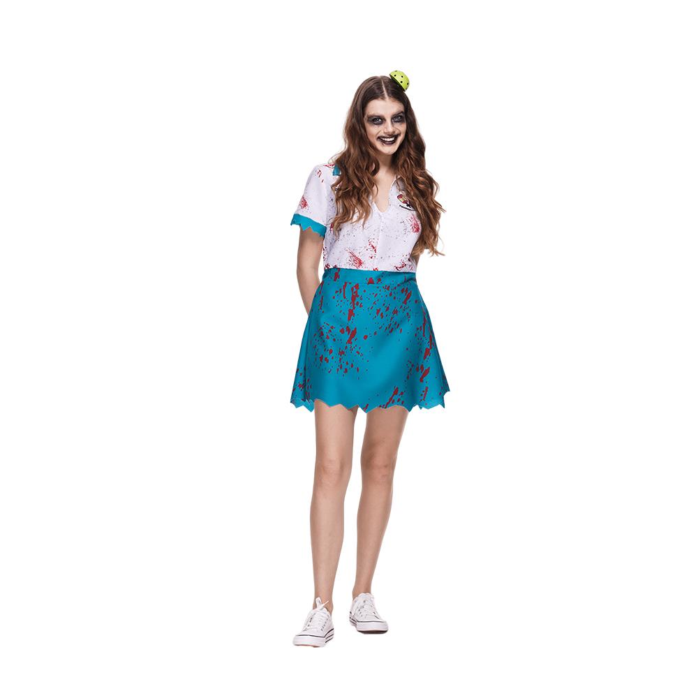 EraSpooky Adult Women Pickleball Costume Deadly Dink Zombie Player Dress with Half-Pickleball Hair Clip