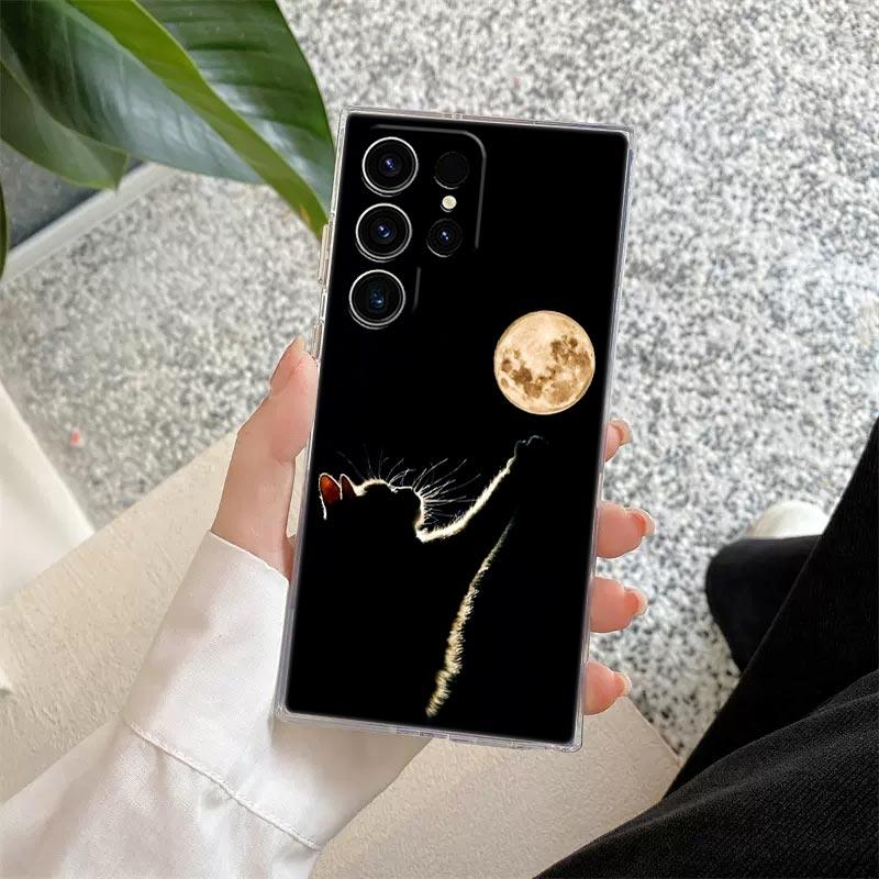Funny Line Black Cat Phone Case For Samsung Galaxy S25 S23 S24 S22 Ultra Plus Shockproof Cover For Galaxy S24+ S23+ S25+ Shell