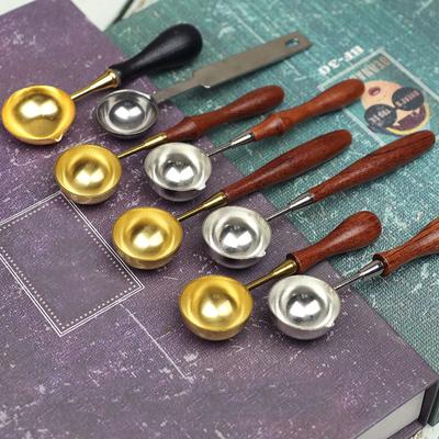 Retro Sealing Wax Spoon Wood Handle Fire Paint Melting Firing Stamp Envelopes Card Metal Tool For DIY Craft Wedding Invitation
