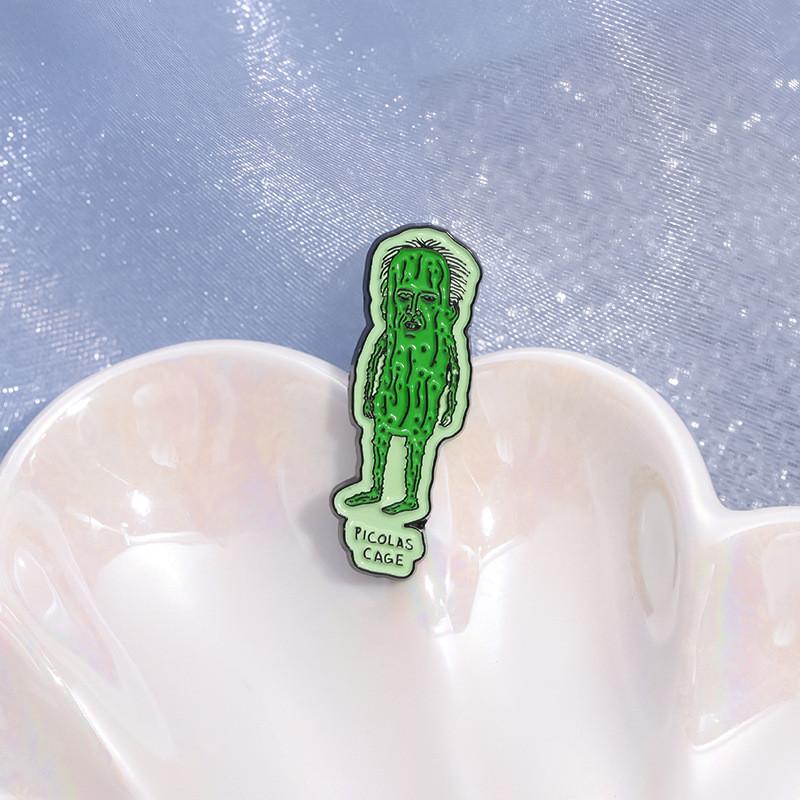 Green Cucumber Stylish Quirky Face Brooch Fun Vegetable Design Alloy Pin For Personal Expression