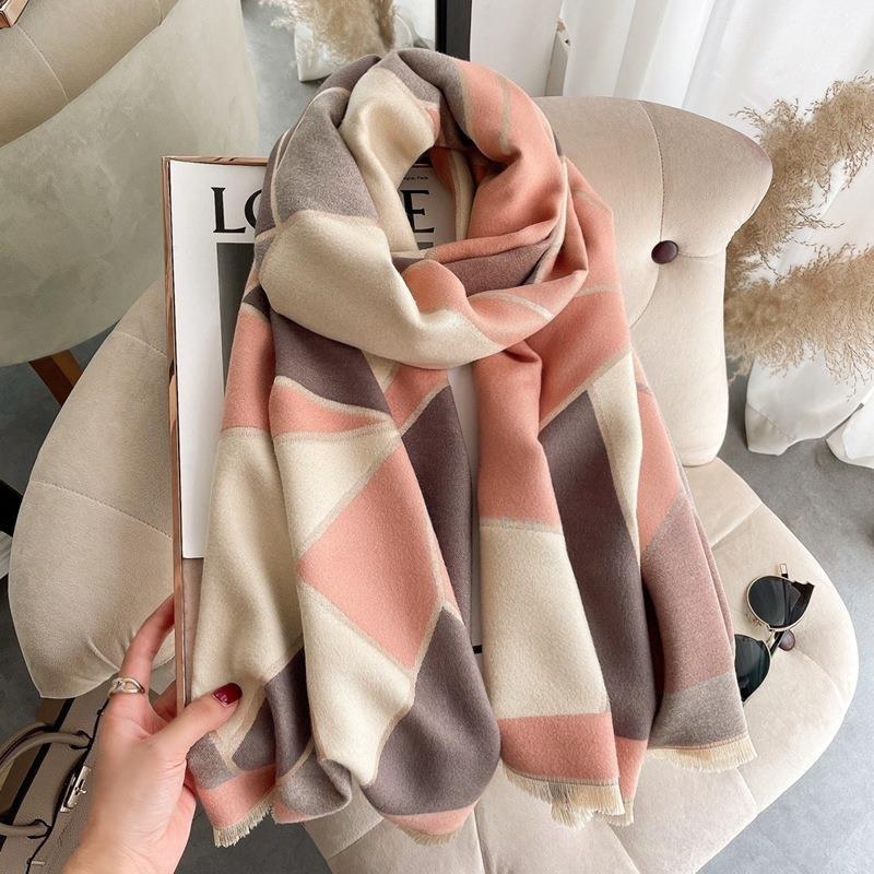 Summer new irregular splicing double-sided autumn and winter warm imitation cashmere outer shawl scarf scarf women