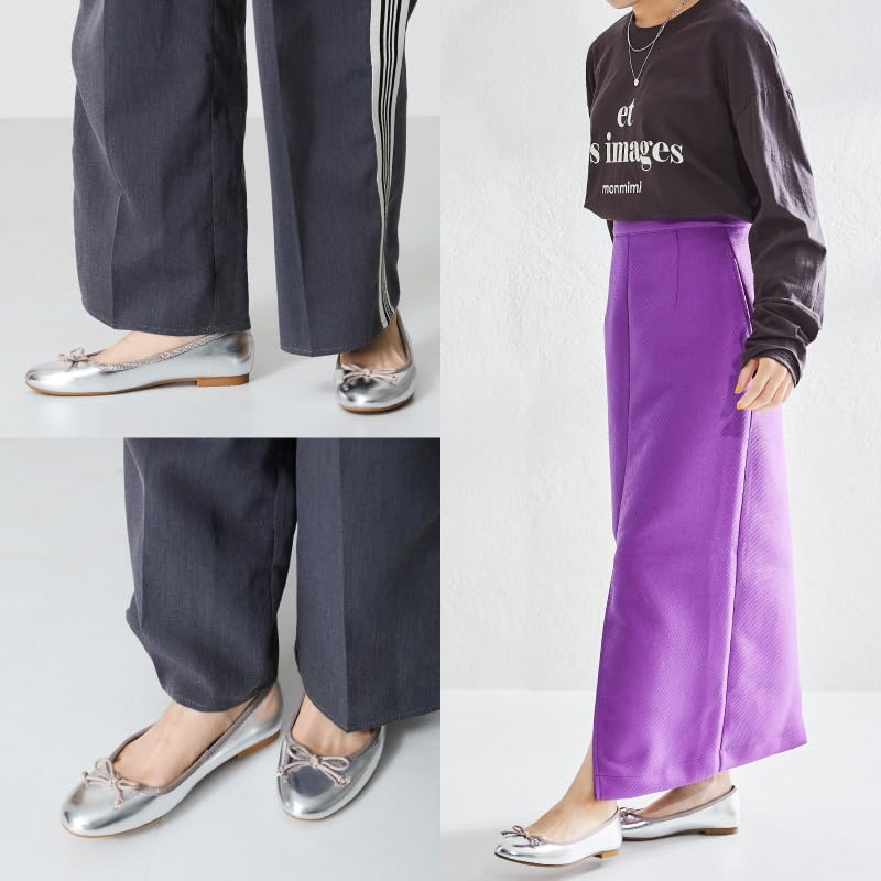 Ballet flats, pumps for women, cushioned, flat, round toe, ribbon, large and small sizes, cute and stylish, black, R-4006