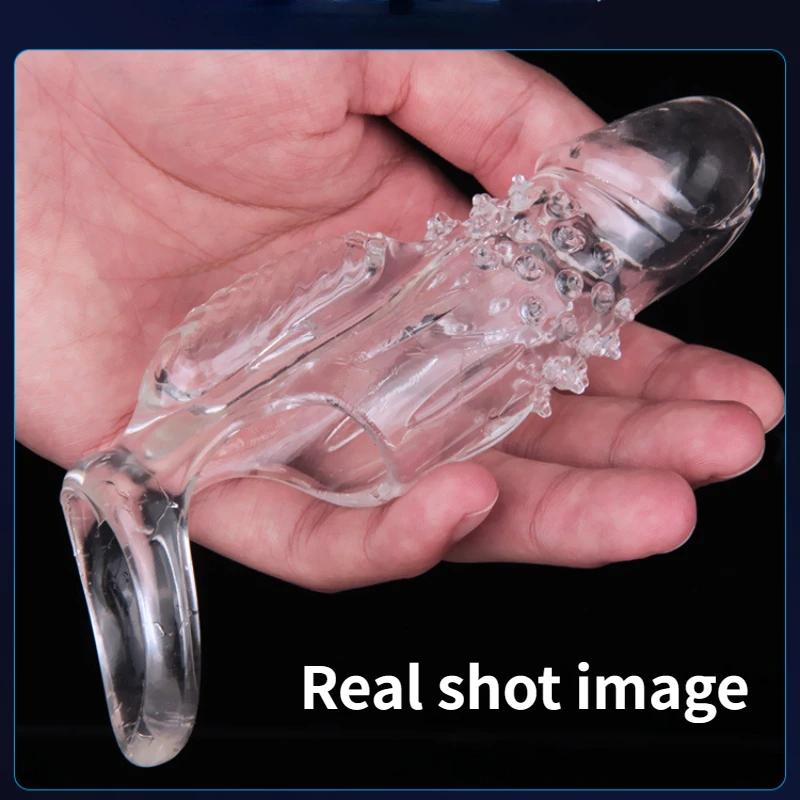 Enlarged and Thickened Vibrator Penis Sleeve Lock Sperm Foreskin Bondage Sleeve Delay Ejaculation Sex Toys for Men Couples