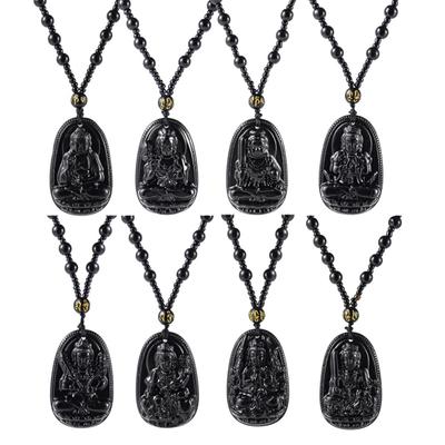 Náhrdelník z obsidiánových kameňov s korálkami Budhu, imitácia jadeitu, budhistický amulet Bódhisattvu, talizman, šperky pre ženy, mužov, ochrana, šťastie