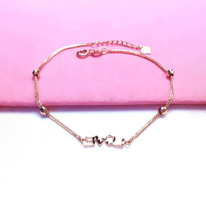 585 Purple Gold Letter Love Bracelet Simple Gold-Plated Laser Bead Bracelet Chopin Chain (17+3cm adjustment chain)