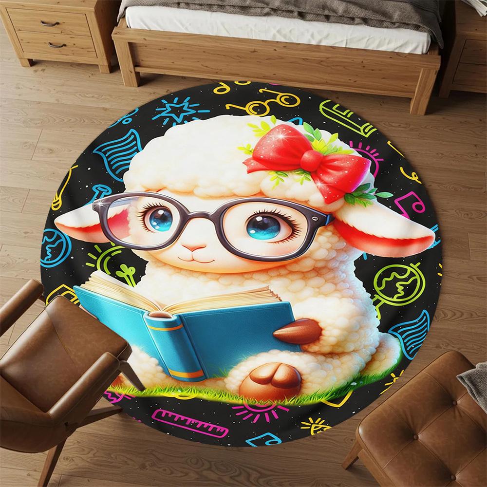1PC Lamb Reading Round Chair mat Area Rug - Non-Slip, Floor Mat for Office, Bedroom, and Indoor Decor -Gift D1127225
