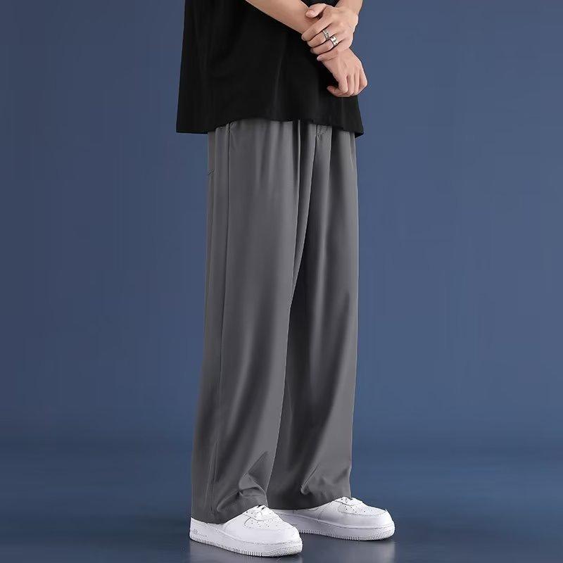 Straight ice pants men's summer solid color simple loose large size drape trousers
