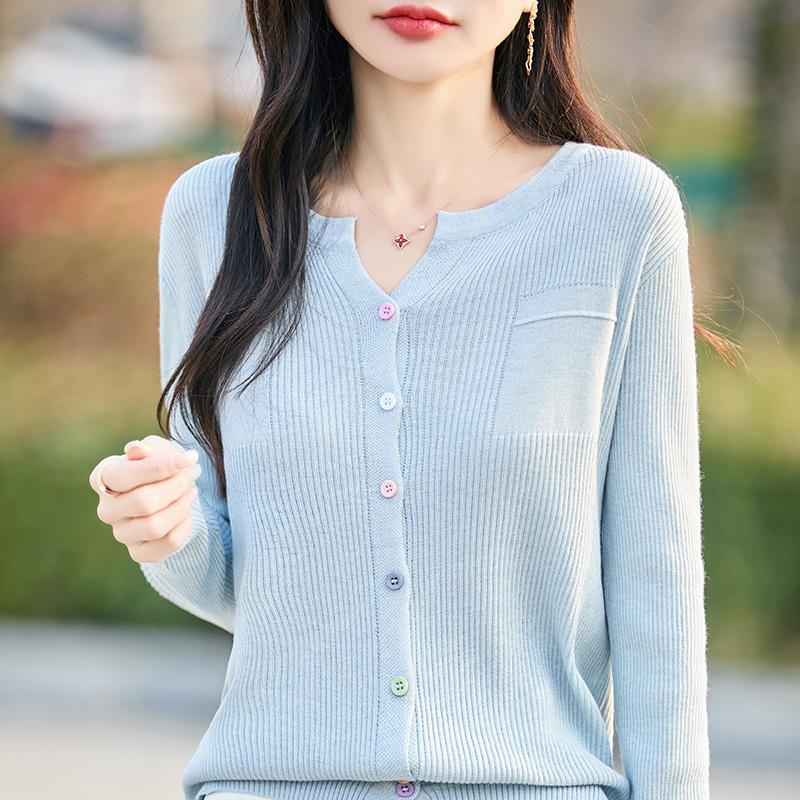 Cardigan ușor, 50% lână, 50% mătase de dud, pentru femei - tricotaje versatile pentru 4 sezoane pentru confort și stil pe tot parcursul anului