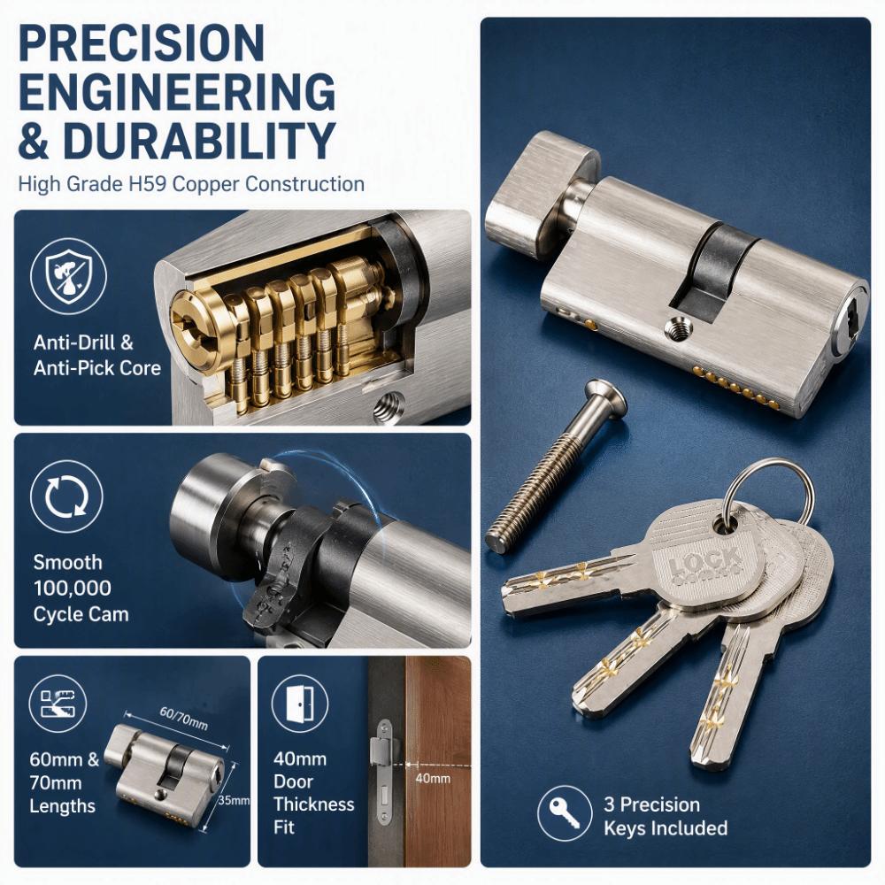 with 3 Keys Door Lock Cylinder Silver Door Lock Core Sturdy Home Door Lock Interior Door Lock Swap