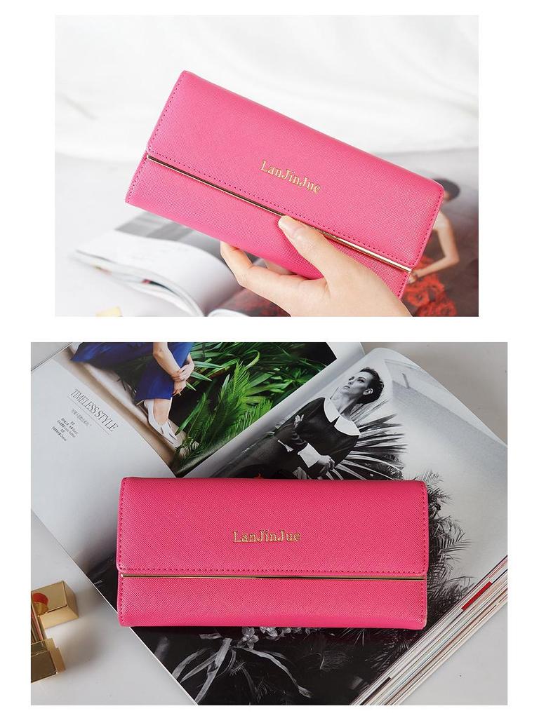 Women's Long Wallet - European & American Style, Multi-Card Slot, Letter Buckle Clutch, Simple Tri-Fold Coin Purse