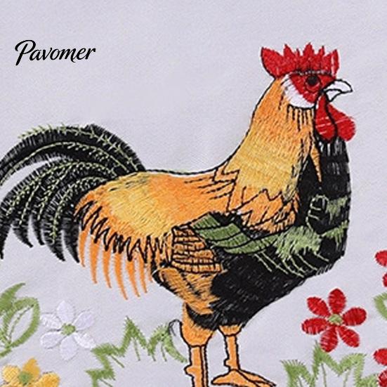 Polyester Embroidery Mats Pastoral Rooster Embroidered Placemat, Decorative Lace Floral Pattern Round Daily Home Dining Accessories Table Mat, Vintage