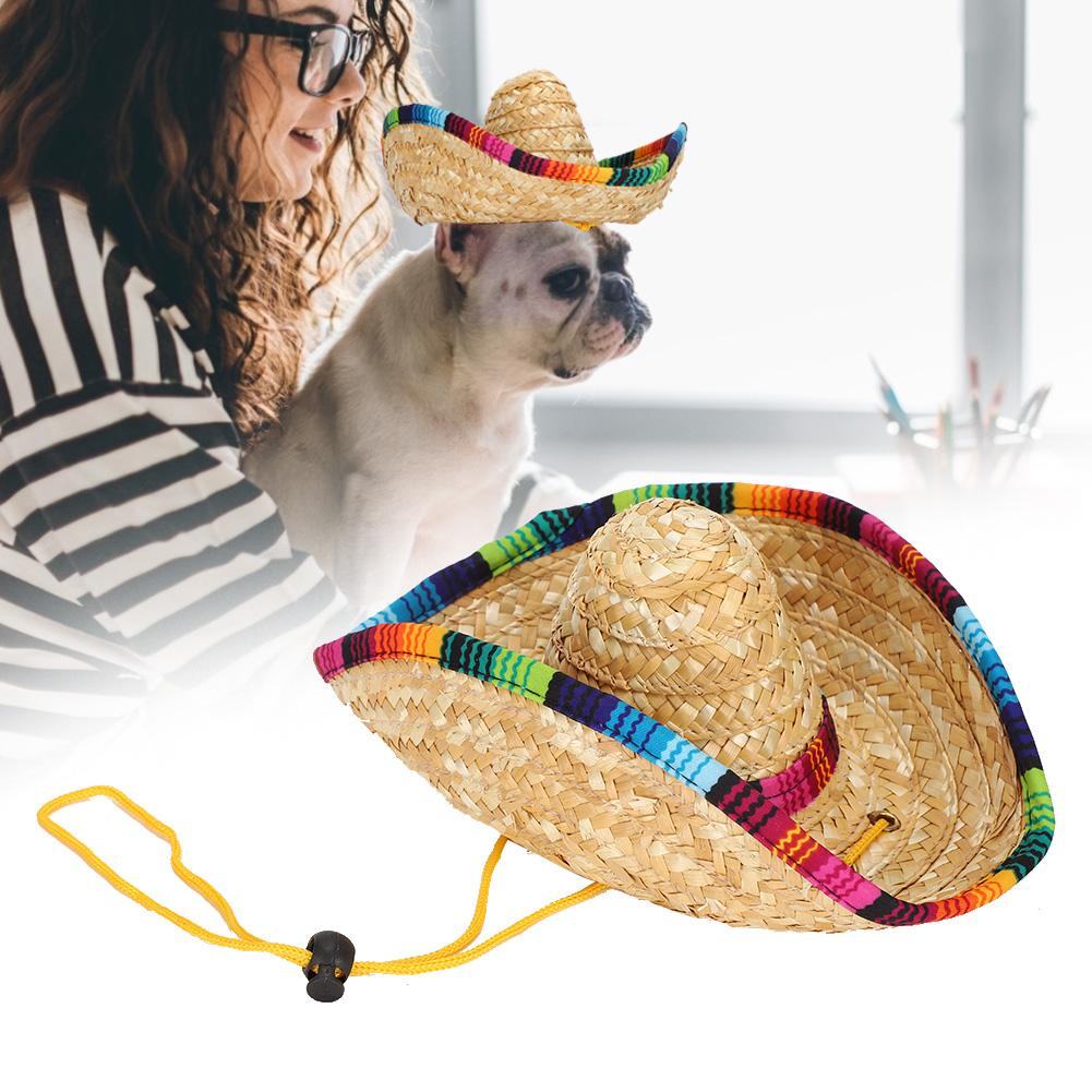 Mini Pet Dogs Straw Hat Sombrero Cat Dog Sun Beach Party Straw Hats for Dogs AccessoriesM