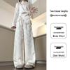 New Chinese Style Women's Jacquard Satin Wide Leg Pants - Spring Collection