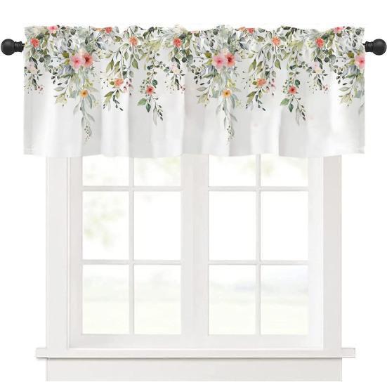 Bahar Çiçekli Perde Üstlüğü Yapraklar Çiçekler Pencere Üstlüğü Kısa Mutfak Perdesi Askı Yuvalı Perde Üstlüğü Banyo Yemek Odası İçin