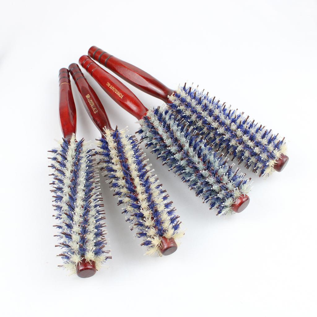 Electric Boar Bristle Hair Brush Nylon Pin Detangling Wooden Handle Straightening Curling Volumizing Blow Drying