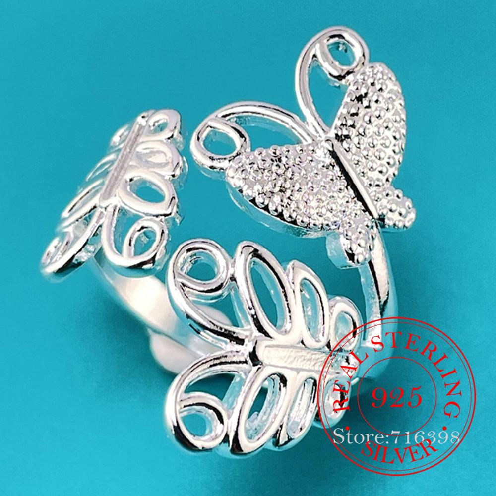 925 Sterling Silver Butterfly Ring - Elegant Openwork Adjustable Ring for Women Delicate Hollow Out Wedding Party Jewelry