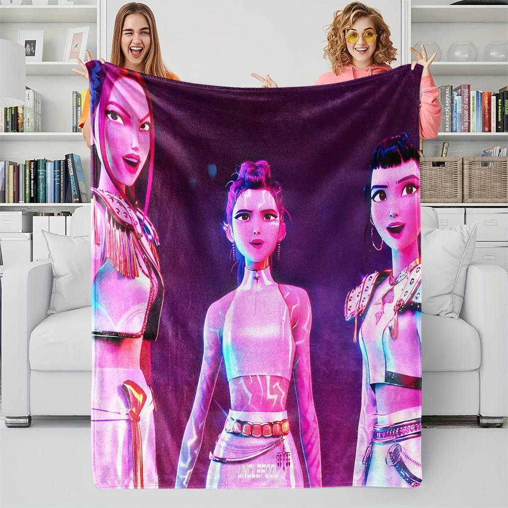 K-Pop Demon Hunter Blanket Hot Anime Girl Team Flannel Throw Blanket Winter Warm Blanket for Living Room Sofa Bed Cover Fan Gift