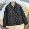 Womens Winter Short Loose Cotton Padded Jacket With Lapel Collar Quilted Design Warm Casual Outerwear
