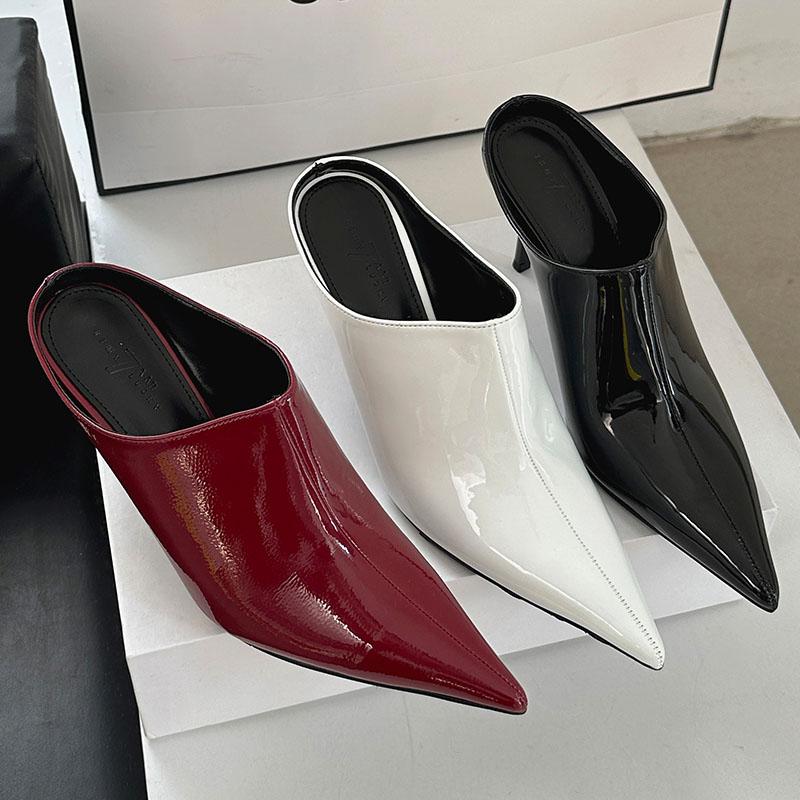 Fashion Red Footwear Slip On Women Stiletto Heels Shoes Mules Female Slides Fashion Pointed Toe Party Wedding Ladies High Heels Shoes