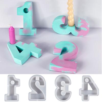 3D Number Candle Holder Silicone Mold DIY Handmade Candlestick Plaster Epoxy Resin Concrete Casting Molds Home Desktop Decor